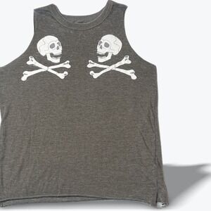 Chaser Skull Crossbones Tank Top Gray Womens‎ XS Sleeveless Graphic Tee